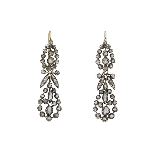 English Victorian Silver & 18KT Yellow Gold Diamond Earrings front
