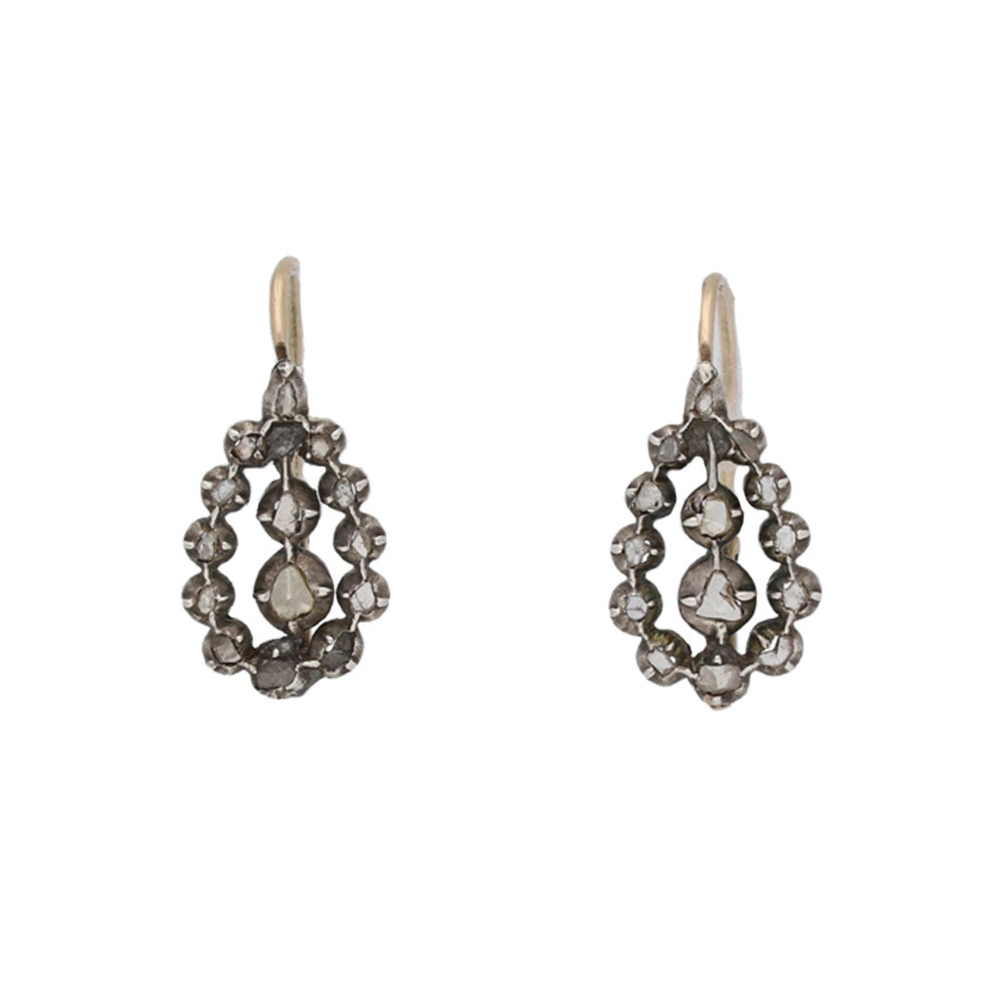 English Victorian Silver & 18KT Yellow Gold Diamond Earrings front