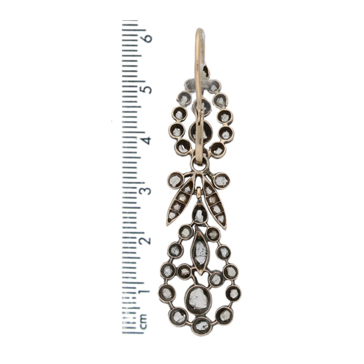 English Victorian Silver & 18KT Yellow Gold Diamond Earrings measurements