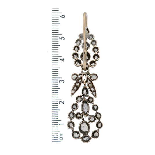 English Victorian Silver & 18KT Yellow Gold Diamond Earrings measurements