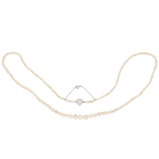 Edwardian Platinum Natural Pearl & Diamond Necklace front
