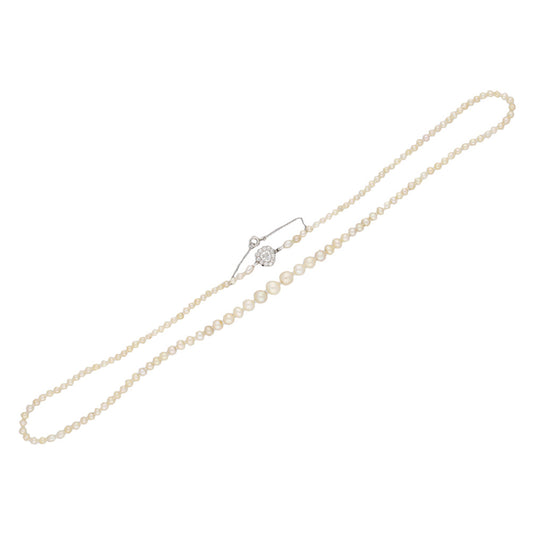 Edwardian Platinum Natural Pearl & Diamond Necklace front