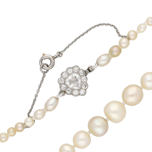 Edwardian Platinum Natural Pearl & Diamond Necklace clasp