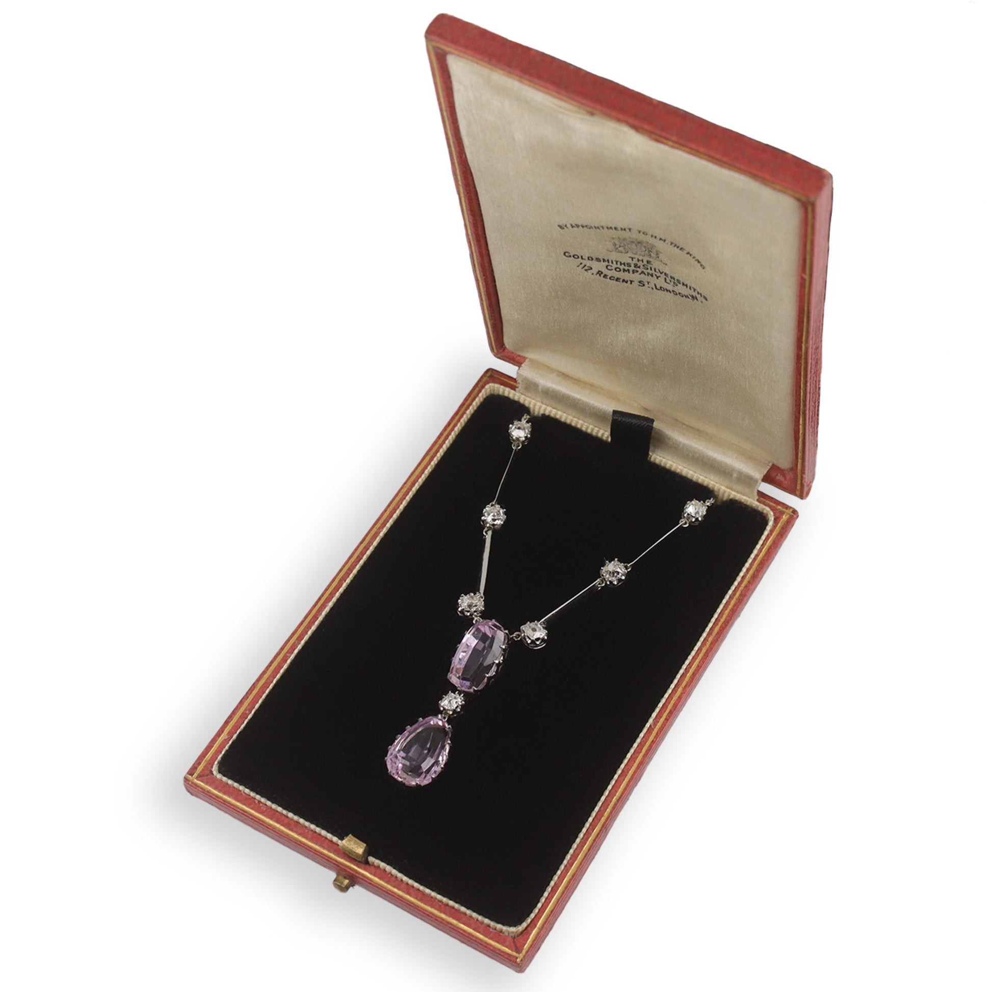 Art Deco Platinum Kunzite & Diamond Necklace in box