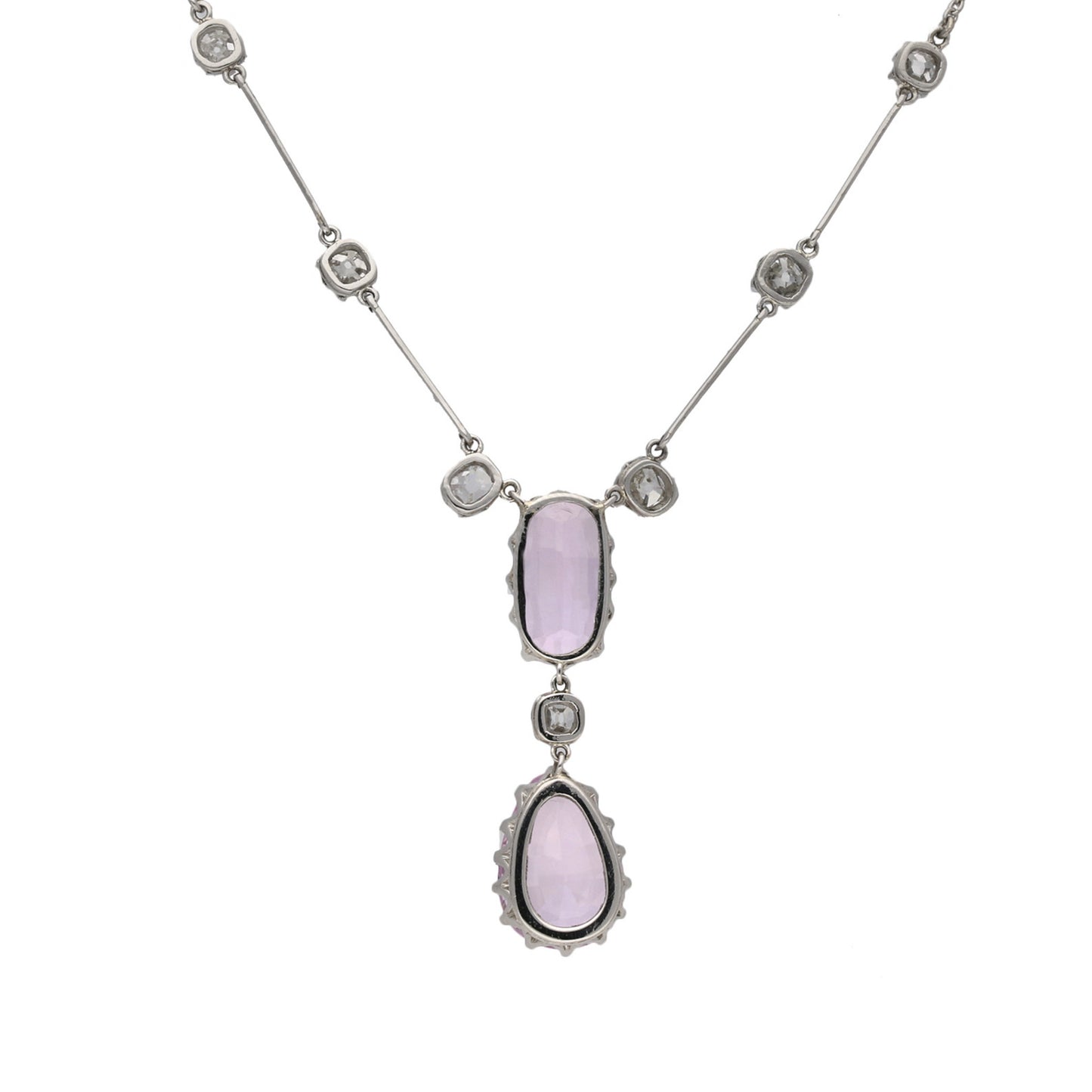 Art Deco Platinum Kunzite & Diamond Necklace back