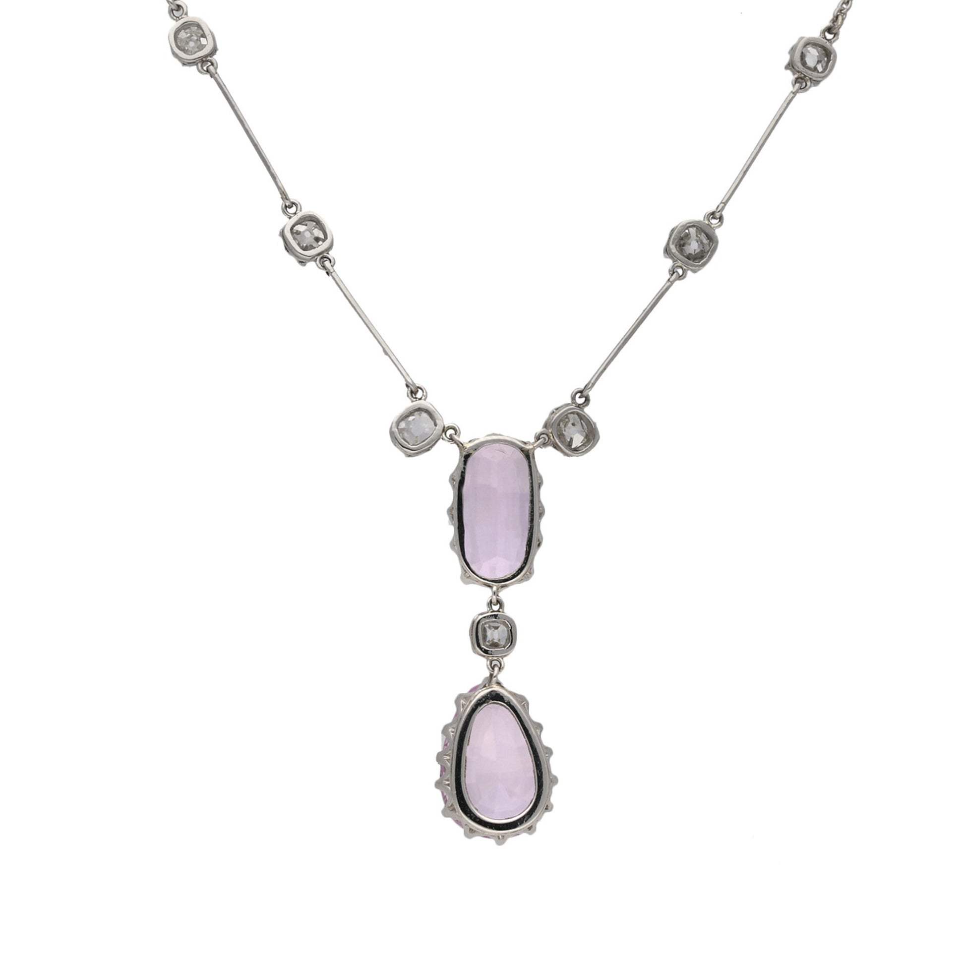 Art Deco Platinum Kunzite & Diamond Necklace back