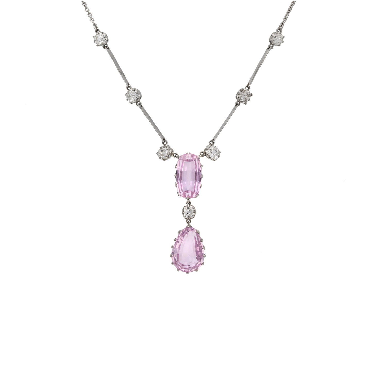 Art Deco Platinum Kunzite & Diamond Necklace front