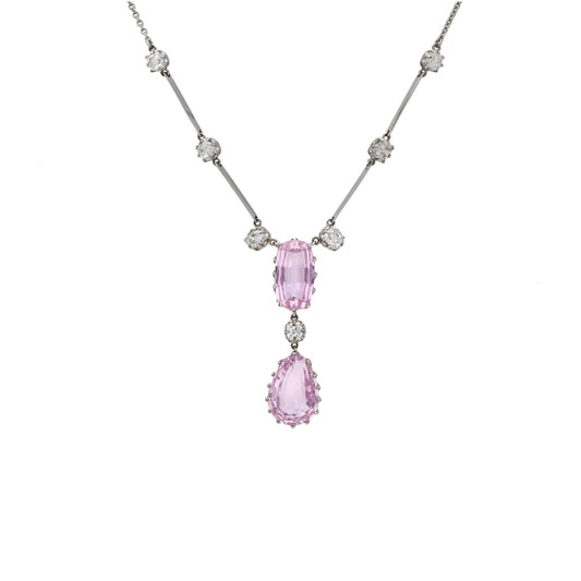 Art Deco Platinum Kunzite & Diamond Necklace front