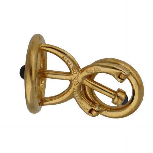 Boucheron French 1970s 18KT Yellow Gold Sapphire Cufflinks profile and signature