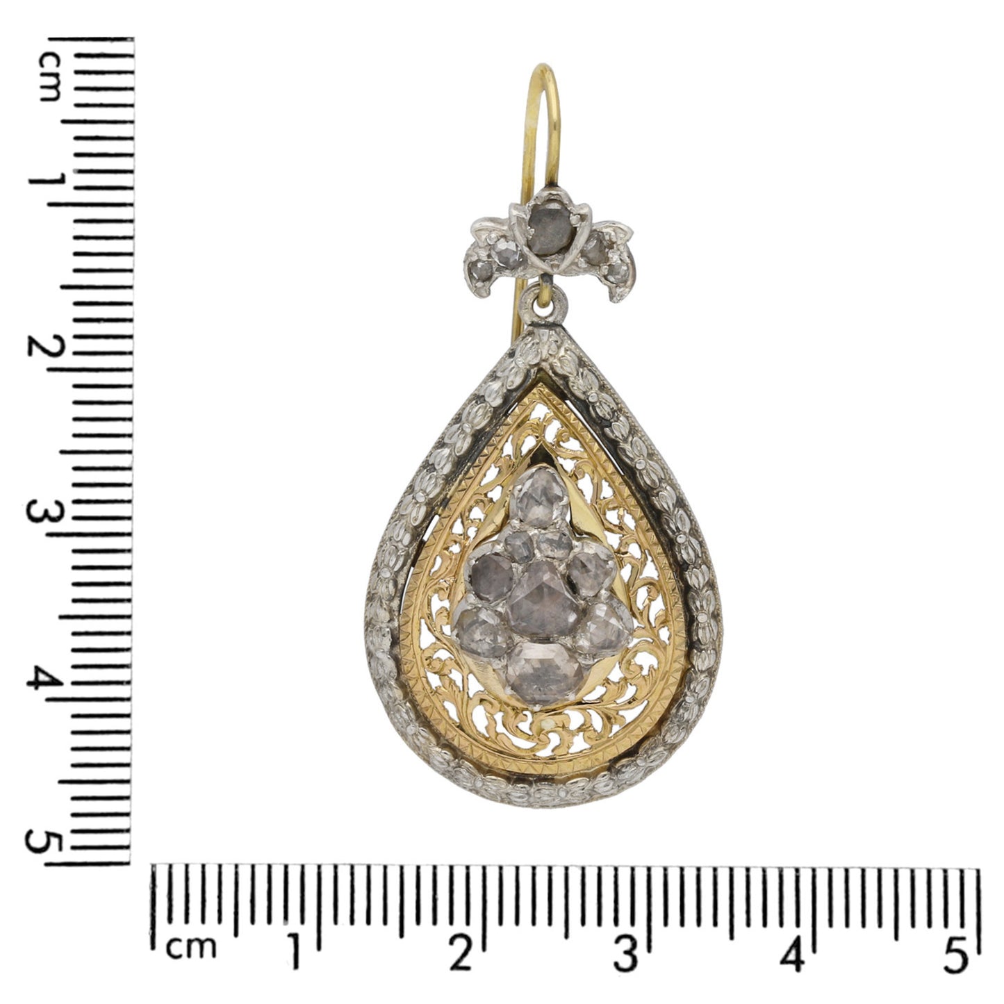 Victorian Silver & 18KT Yellow Gold Diamond Earrings measurements