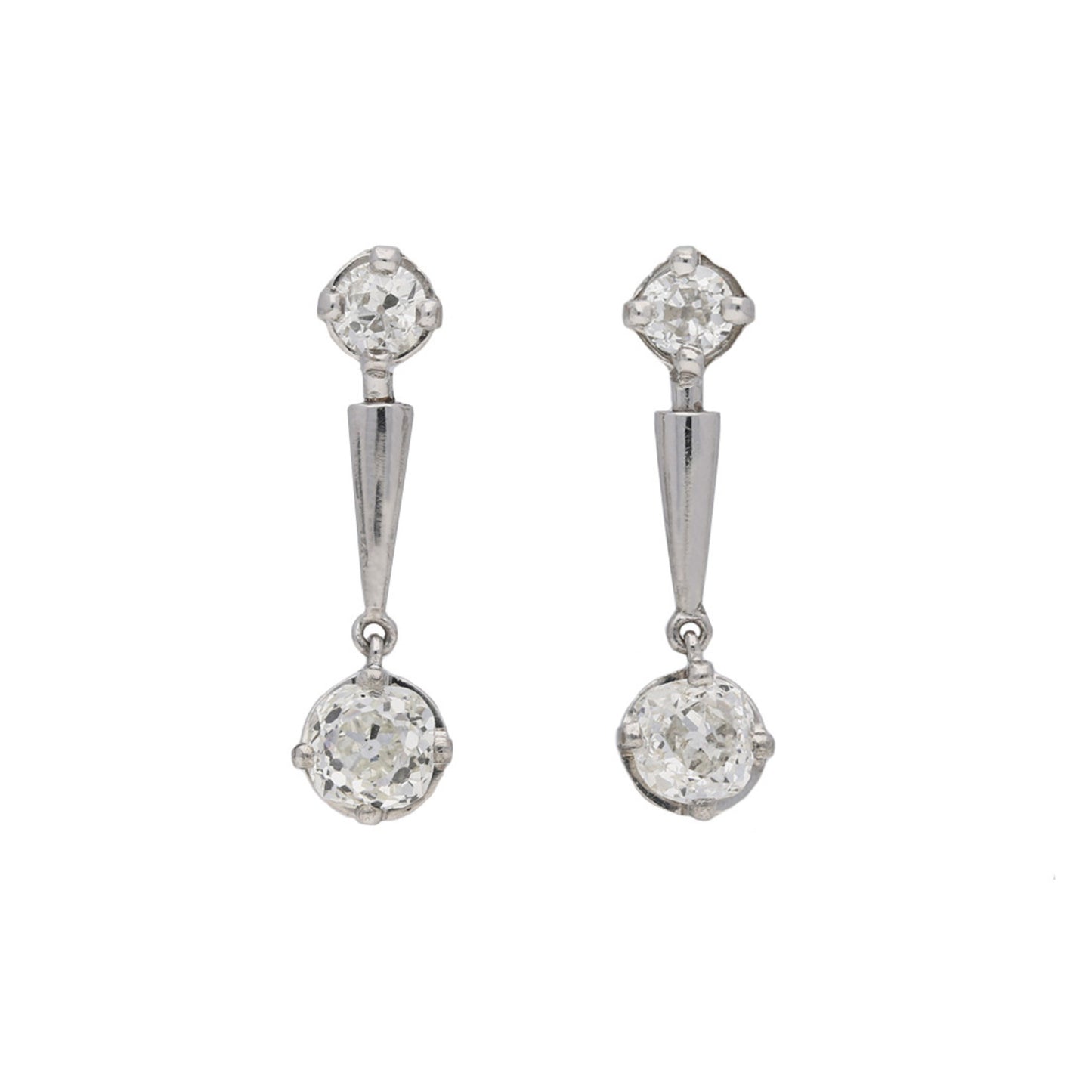 Art Deco 18KT White Gold Diamond Earrings front