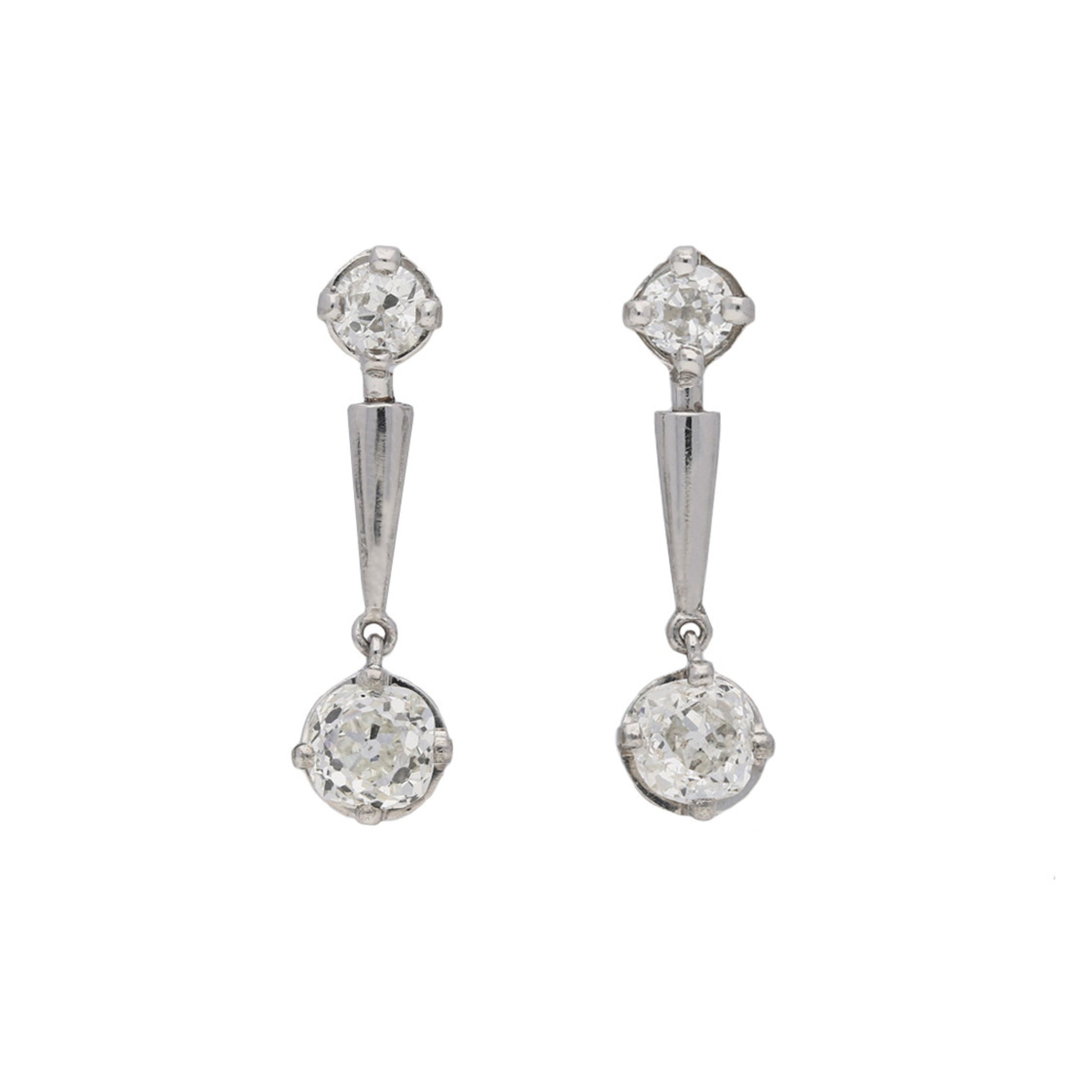 Art Deco 18KT White Gold Diamond Earrings front