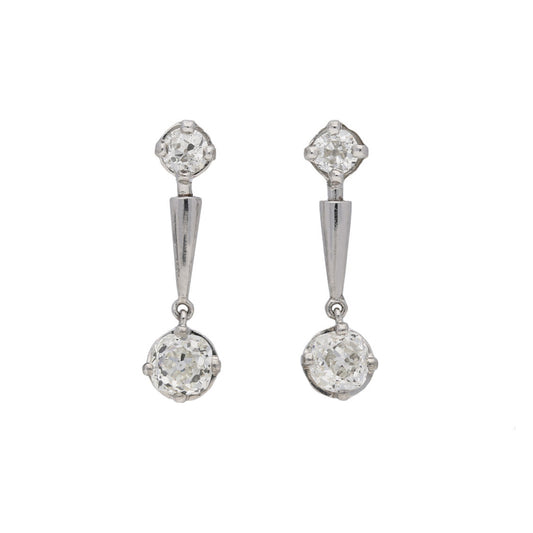 Art Deco 18KT White Gold Diamond Earrings front