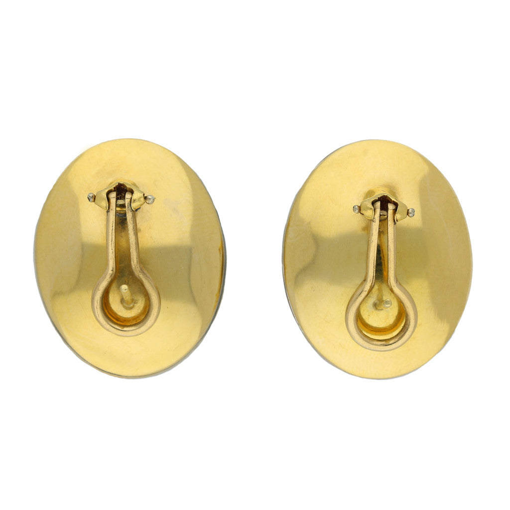 1950s 18KT Yellow Gold Garnet & Enamel Earrings back