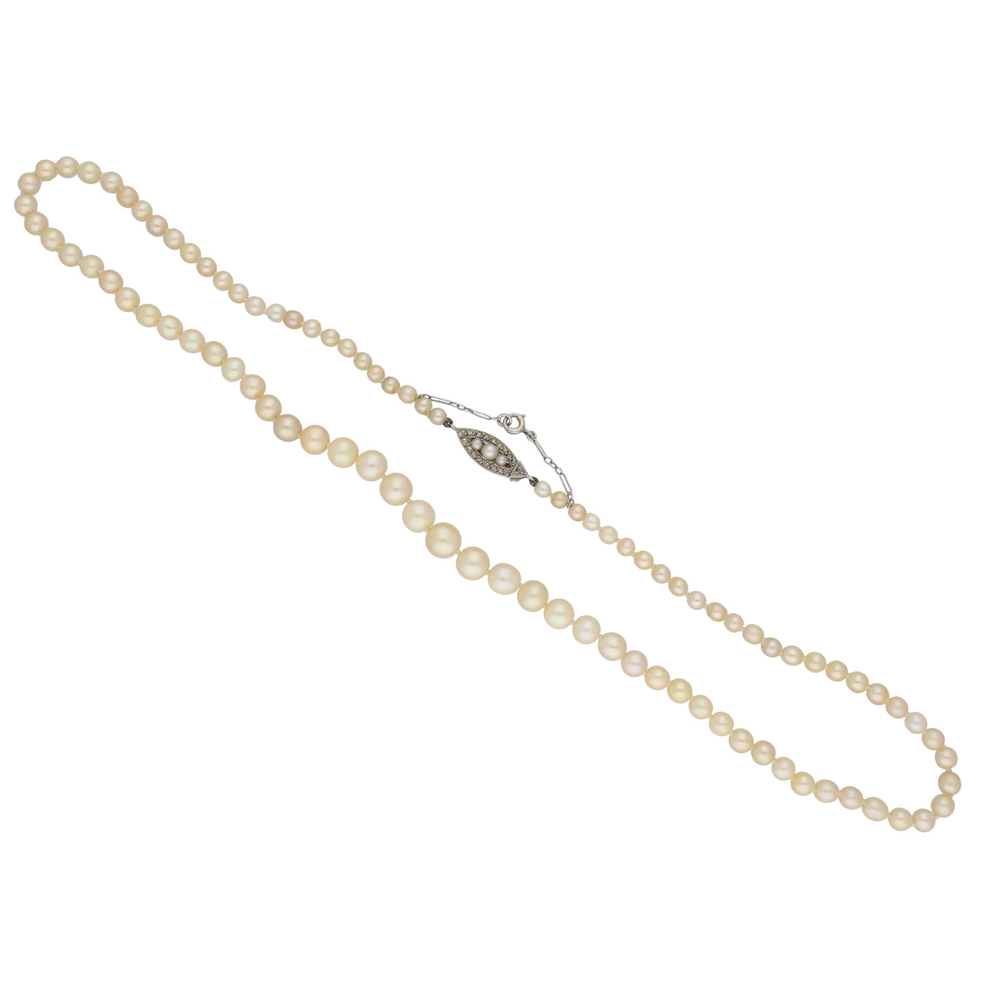Edwardian Platinum Natural Pearl & Diamond Necklace front