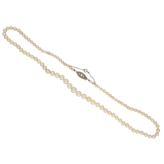 Edwardian Platinum Natural Pearl & Diamond Necklace front