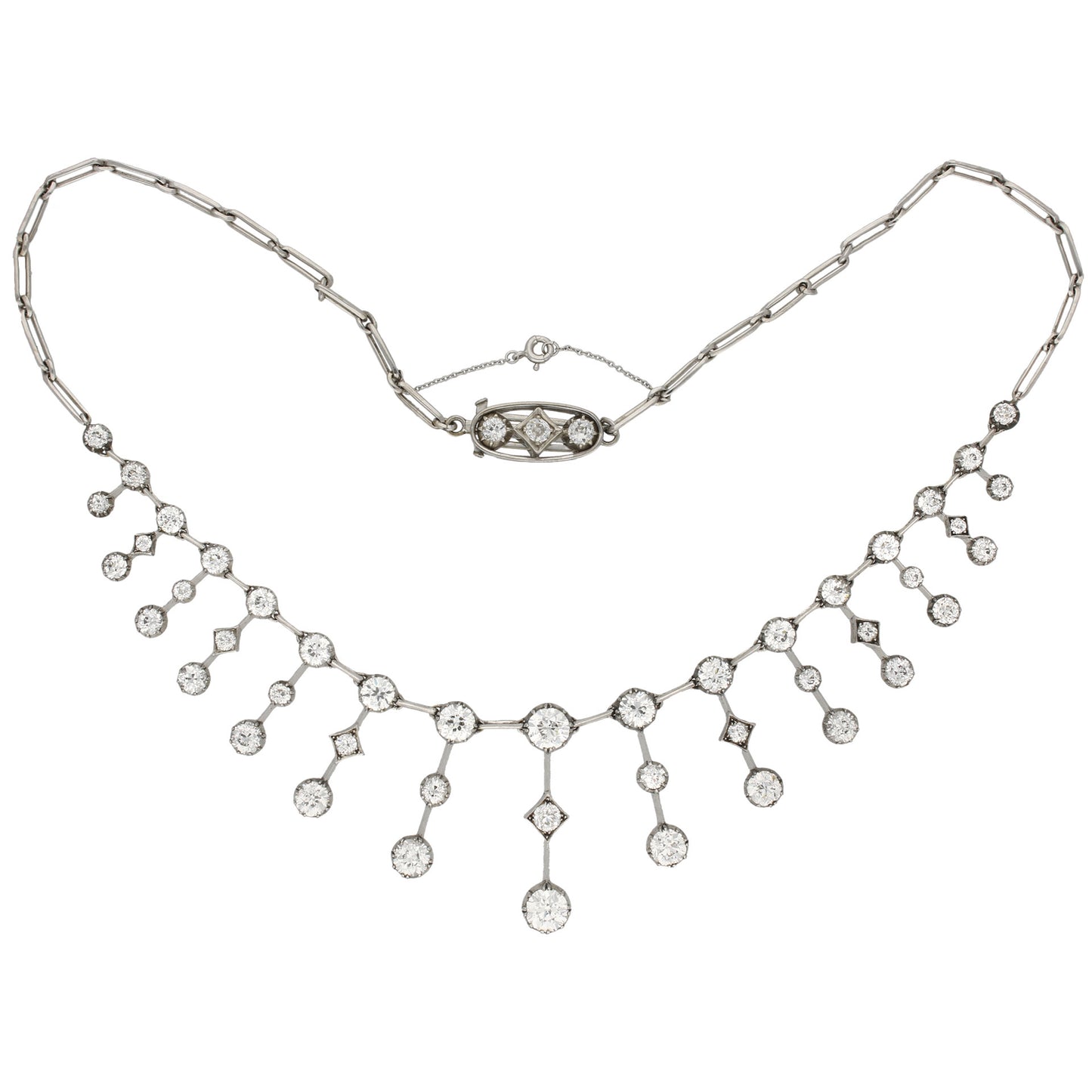 Victorian Silver & 18KT Yellow Gold Diamond Necklace front
