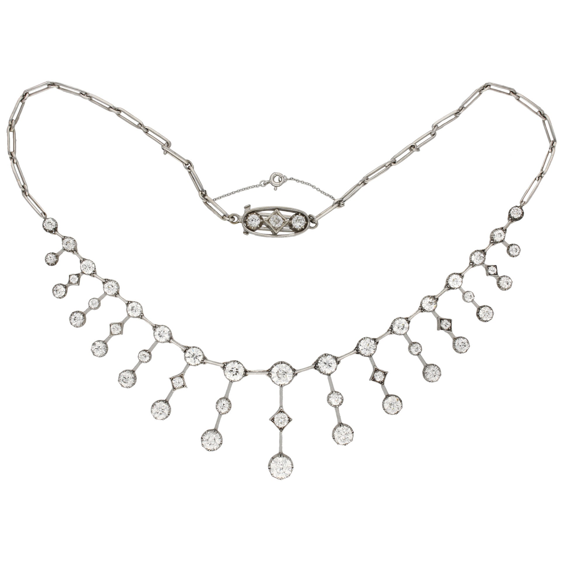 Victorian Silver & 18KT Yellow Gold Diamond Necklace front