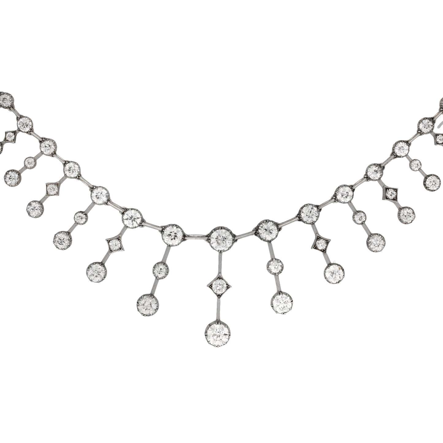 Victorian Silver & 18KT Yellow Gold Diamond Necklace close-up