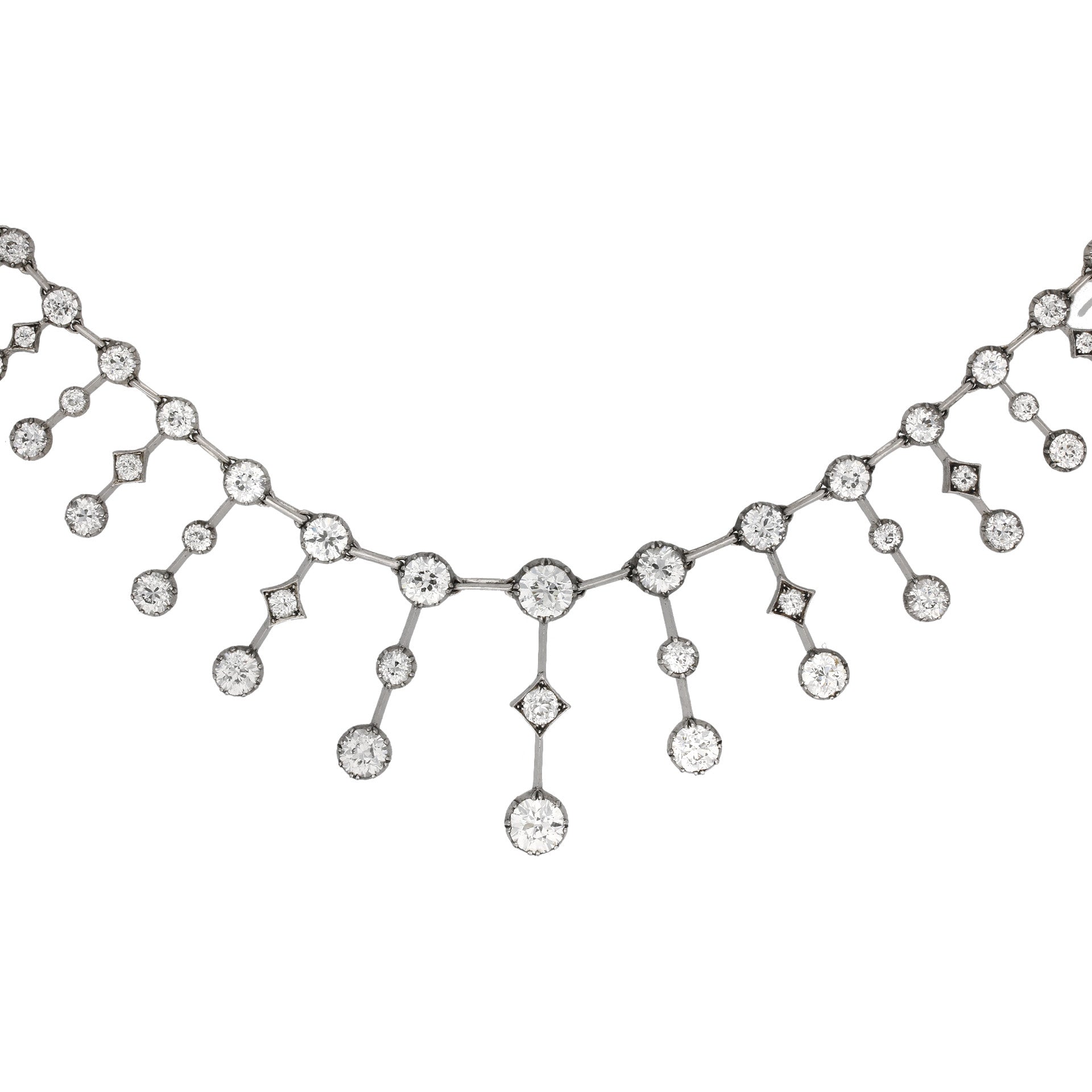 Victorian Silver & 18KT Yellow Gold Diamond Necklace close-up
