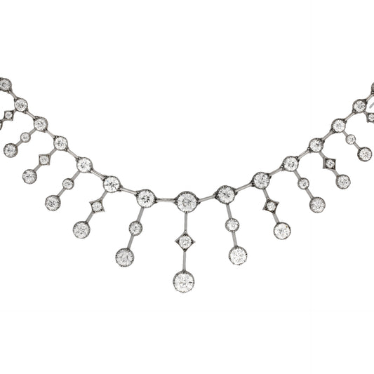 Victorian Silver & 18KT Yellow Gold Diamond Necklace close-up