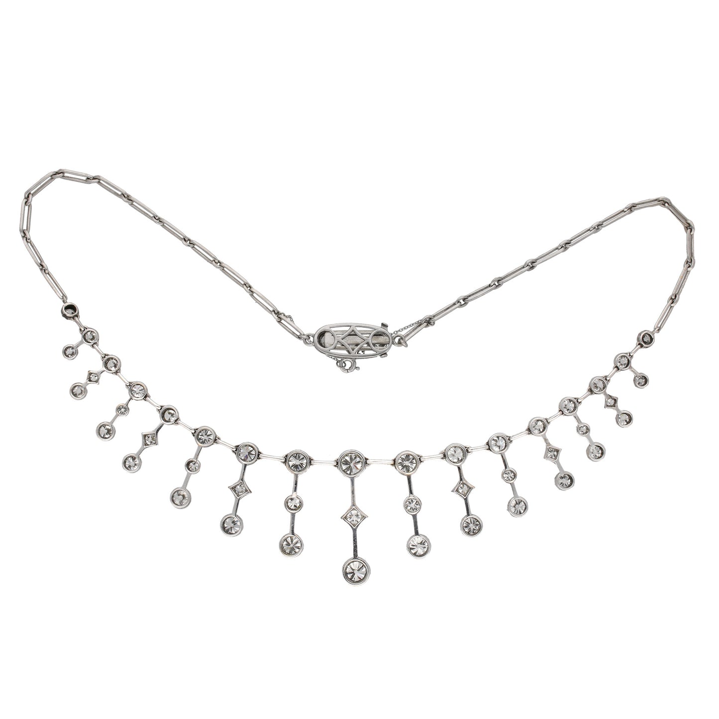 Victorian Silver & 18KT Yellow Gold Diamond Necklace back
