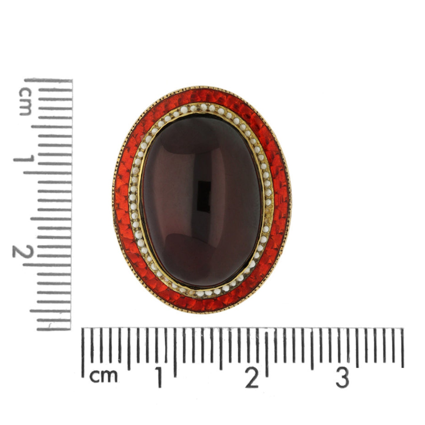 1950s 18KT Yellow Gold Garnet & Enamel Earrings measurements