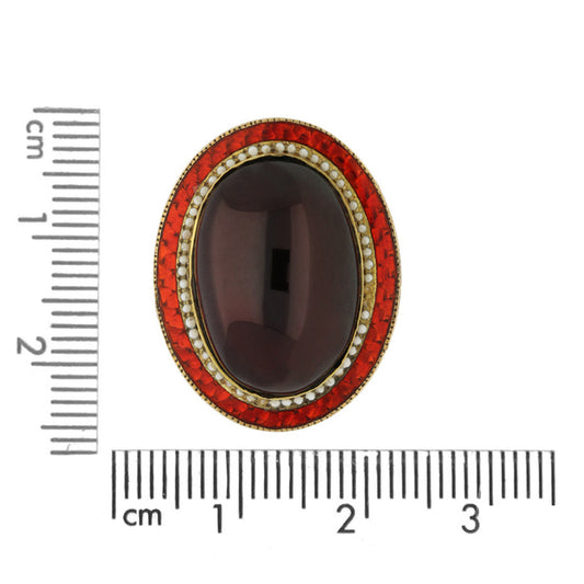 1950s 18KT Yellow Gold Garnet & Enamel Earrings measurements