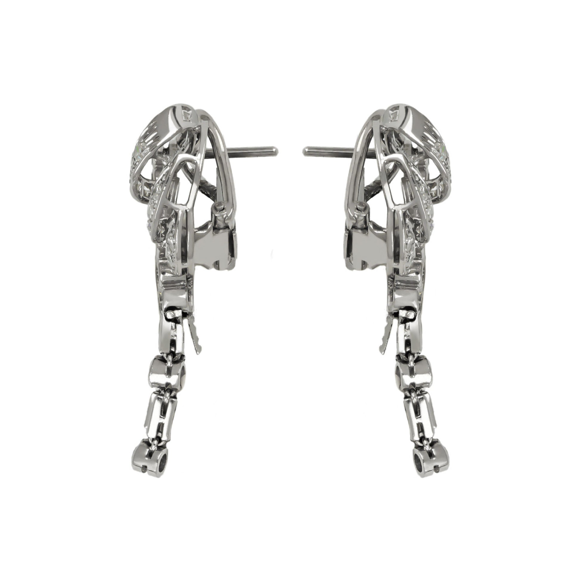 English 1950s Platinum Diamond Earrings side