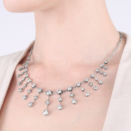 Victorian Silver & 18KT Yellow Gold Diamond Necklace on neck