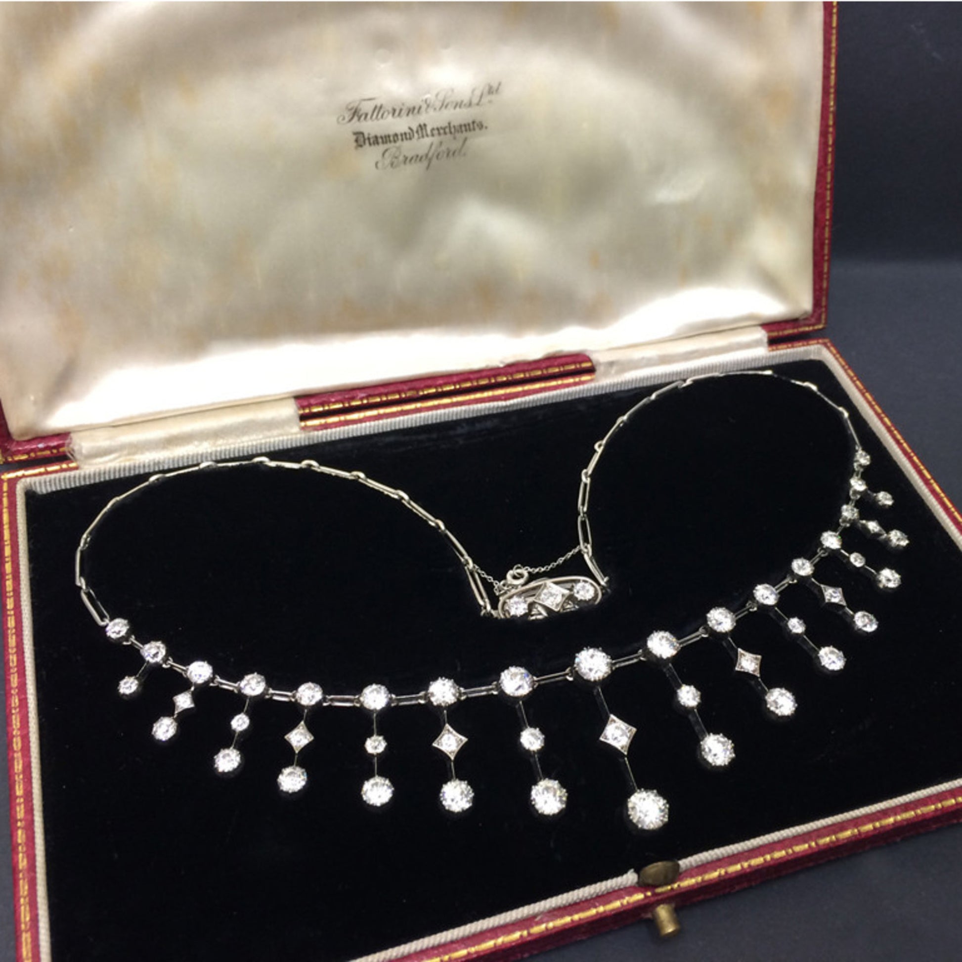 Victorian Silver & 18KT Yellow Gold Diamond Necklace in box