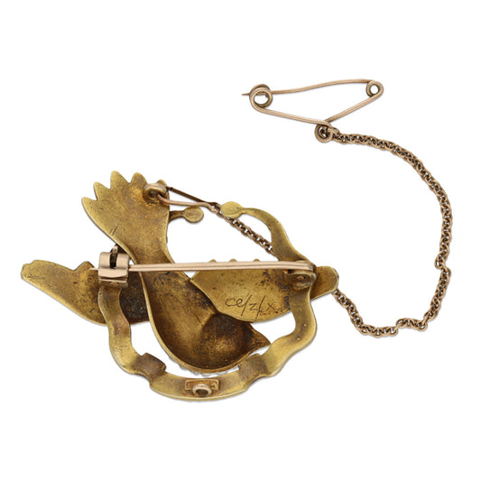 English Victorian 15KT Yellow Gold Natural Pearl Bird Brooch back