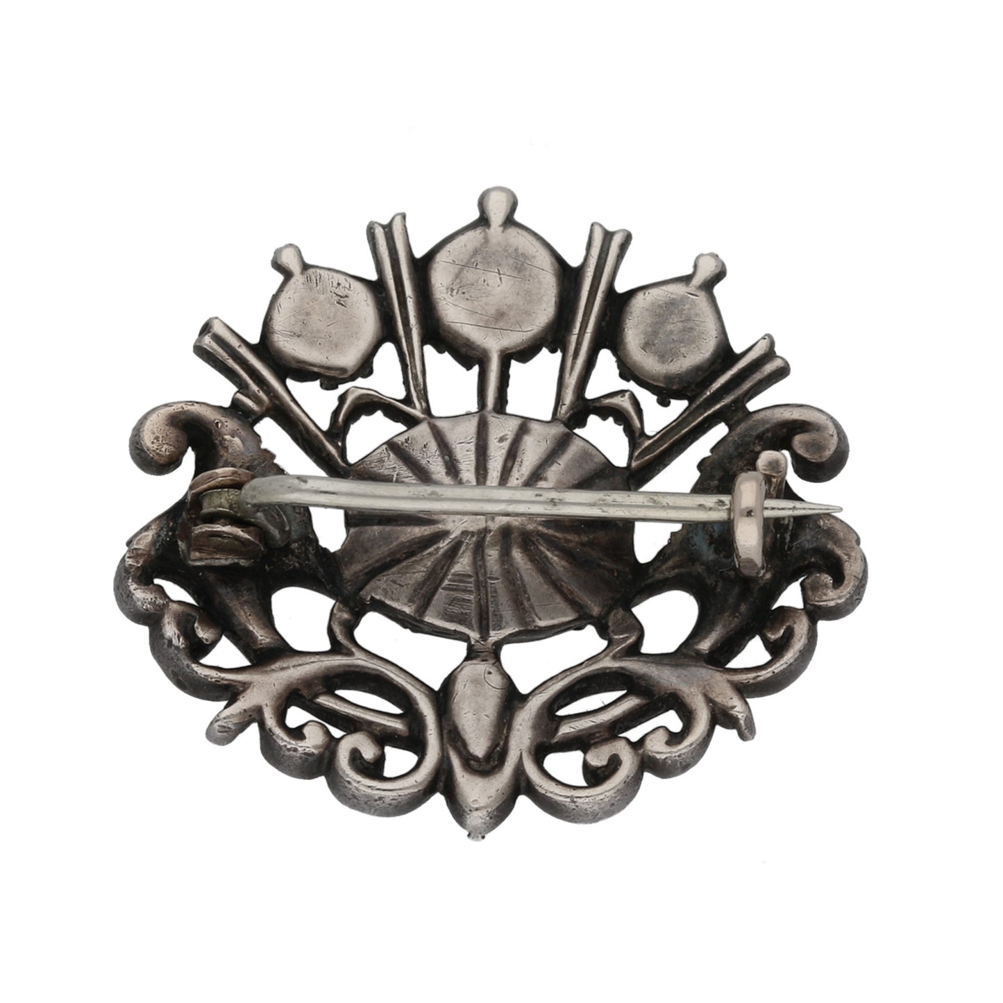 Antique Silver & 18KT Yellow Gold Topaz & Diamond Brooch back