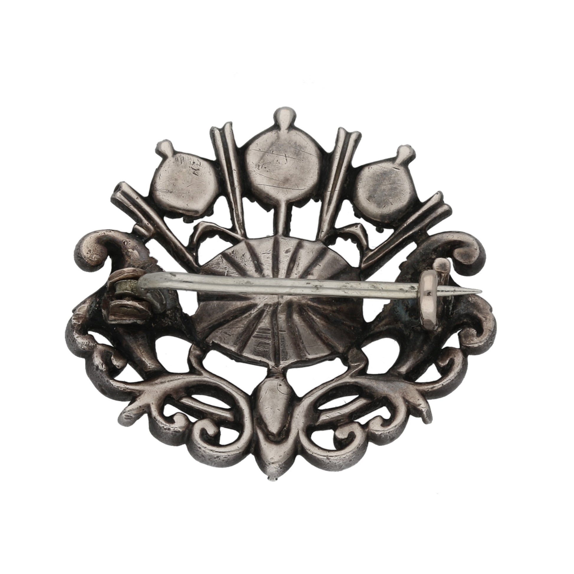 Antique Silver & 18KT Yellow Gold Topaz & Diamond Brooch back