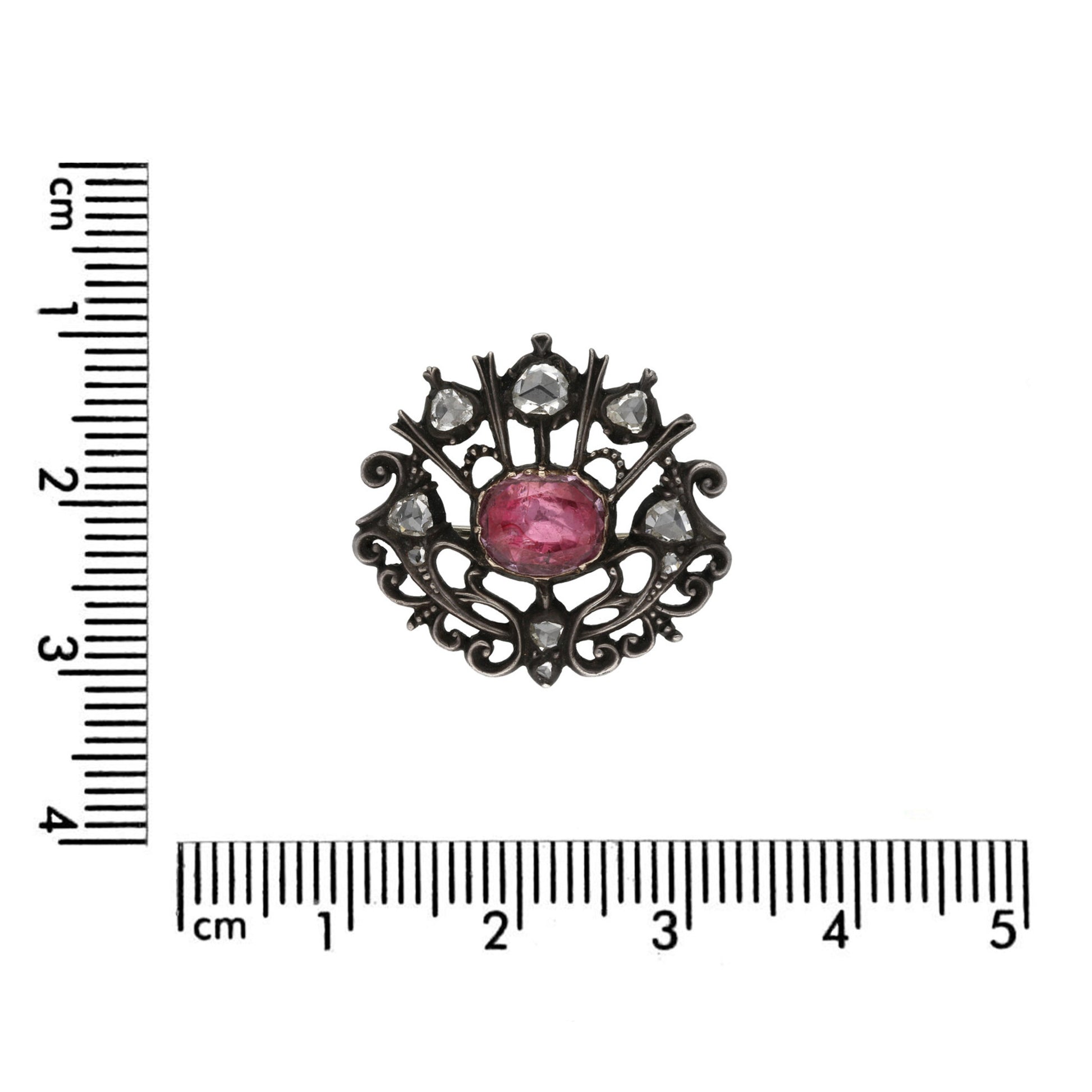 Antique Silver & 18KT Yellow Gold Topaz & Diamond Brooch measurements
