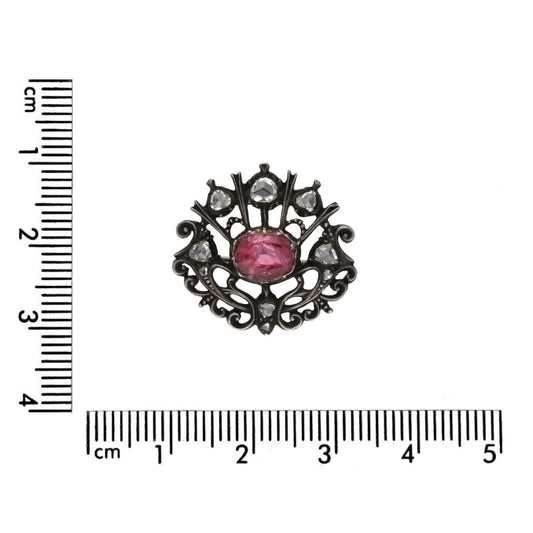Antique Silver & 18KT Yellow Gold Topaz & Diamond Brooch measurements
