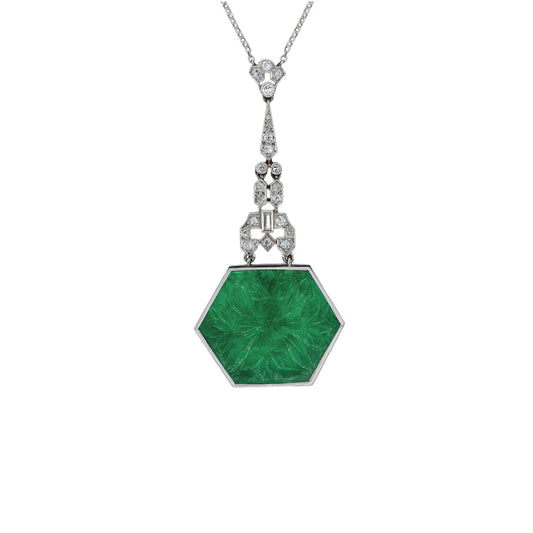 Art Deco Platinum Emerald & Diamond Necklace front
