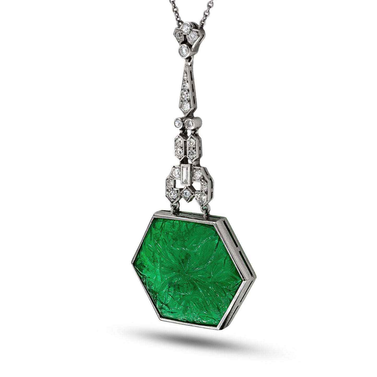 Art Deco Platinum Emerald & Diamond Necklace back