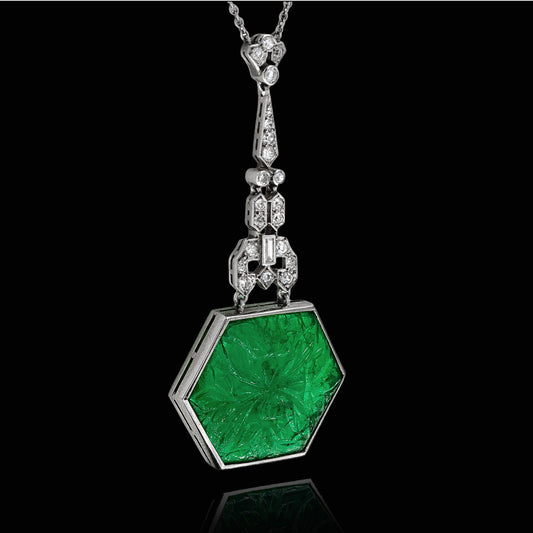 Art Deco Platinum Emerald & Diamond Necklace front