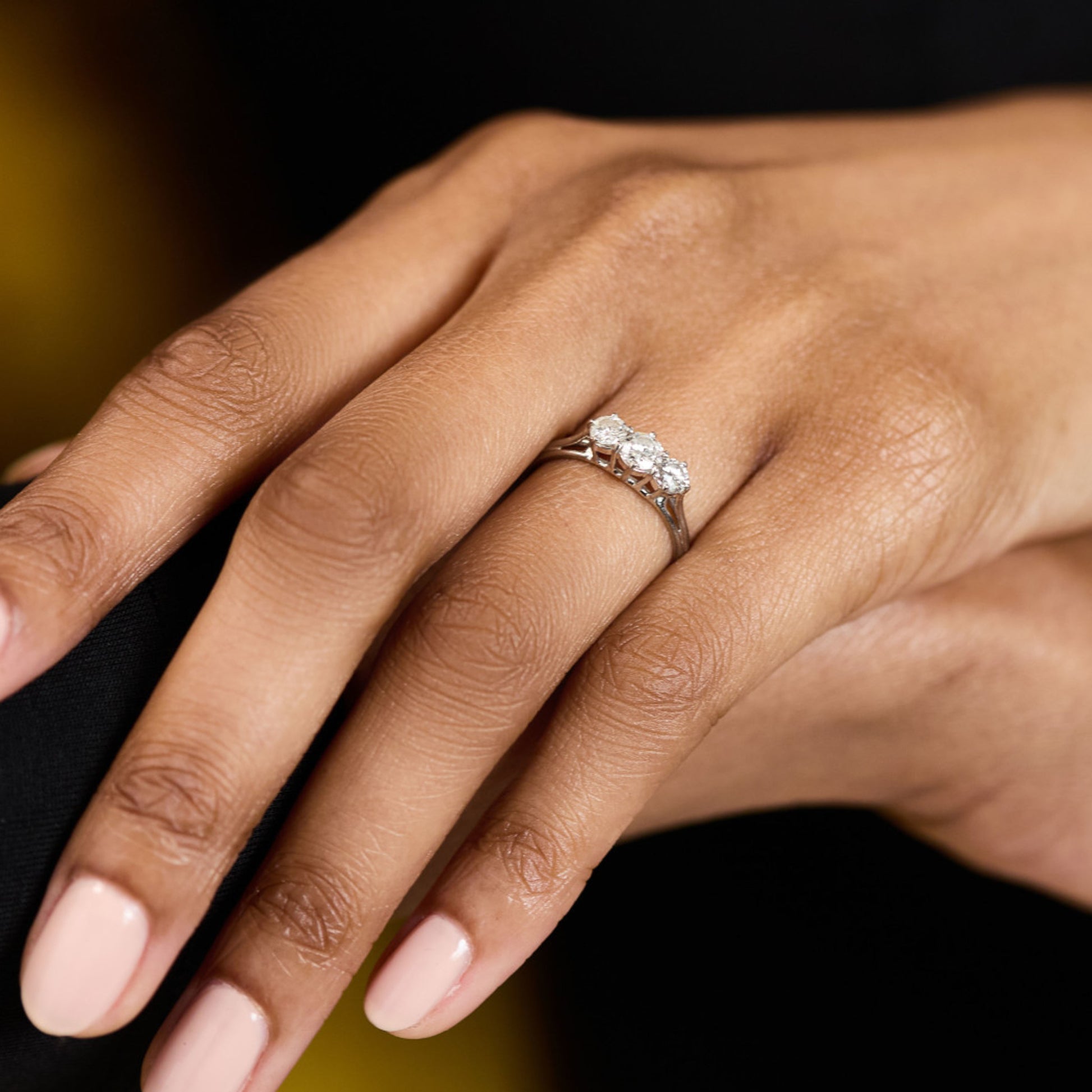 1950s 18KT White Gold Diamond Ring on finger