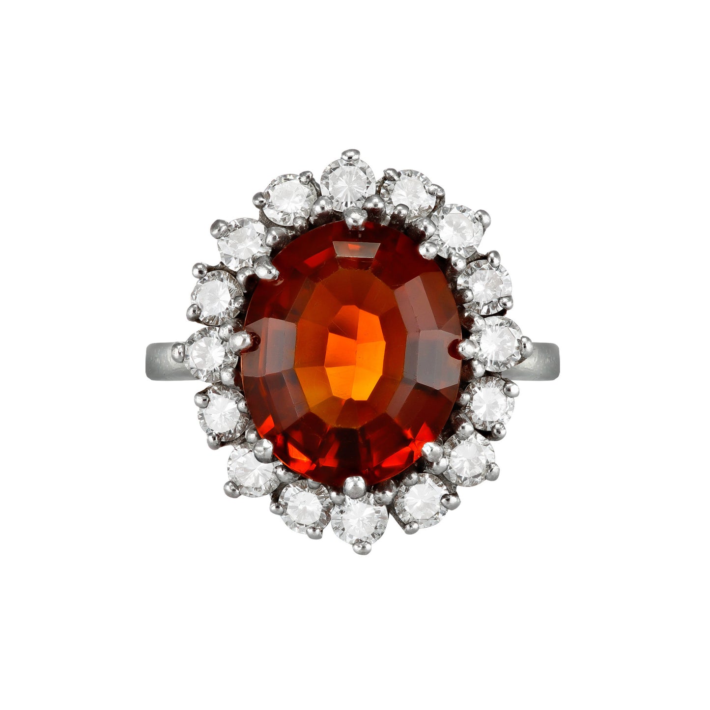 1950s 18KT White Gold Citrine & Diamond Ring front