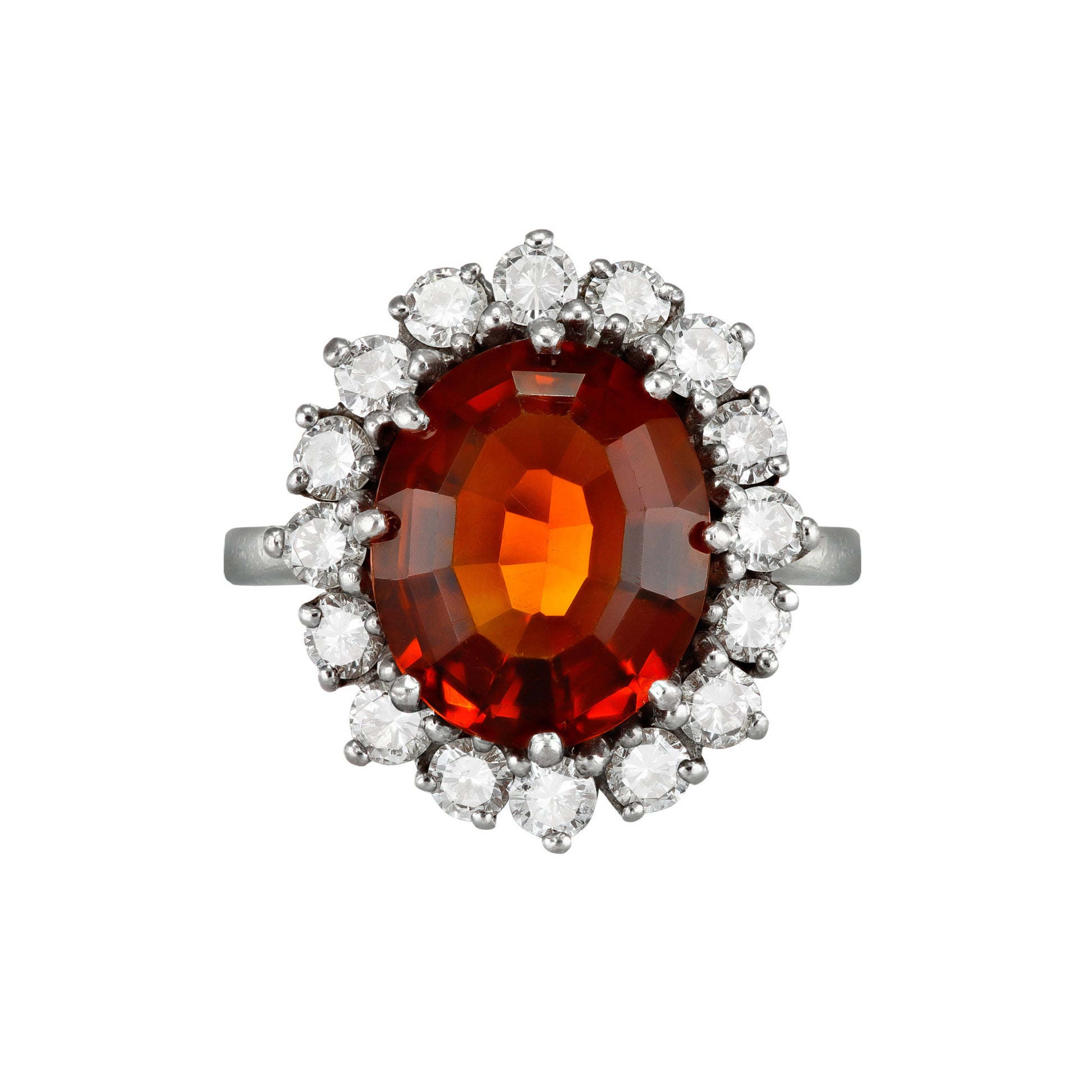 1950s 18KT White Gold Citrine & Diamond Ring front