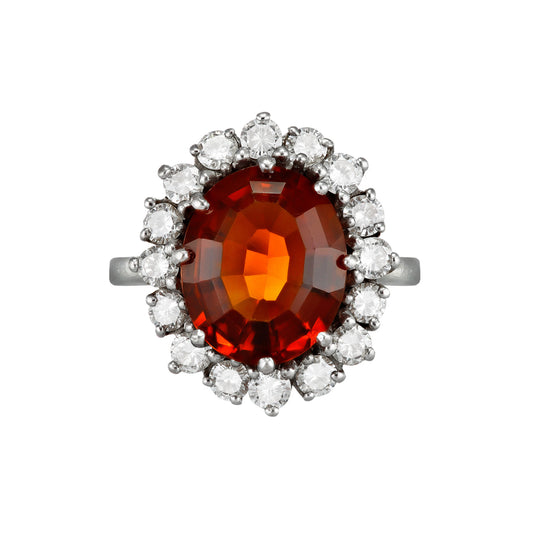 1950s 18KT White Gold Citrine & Diamond Ring front