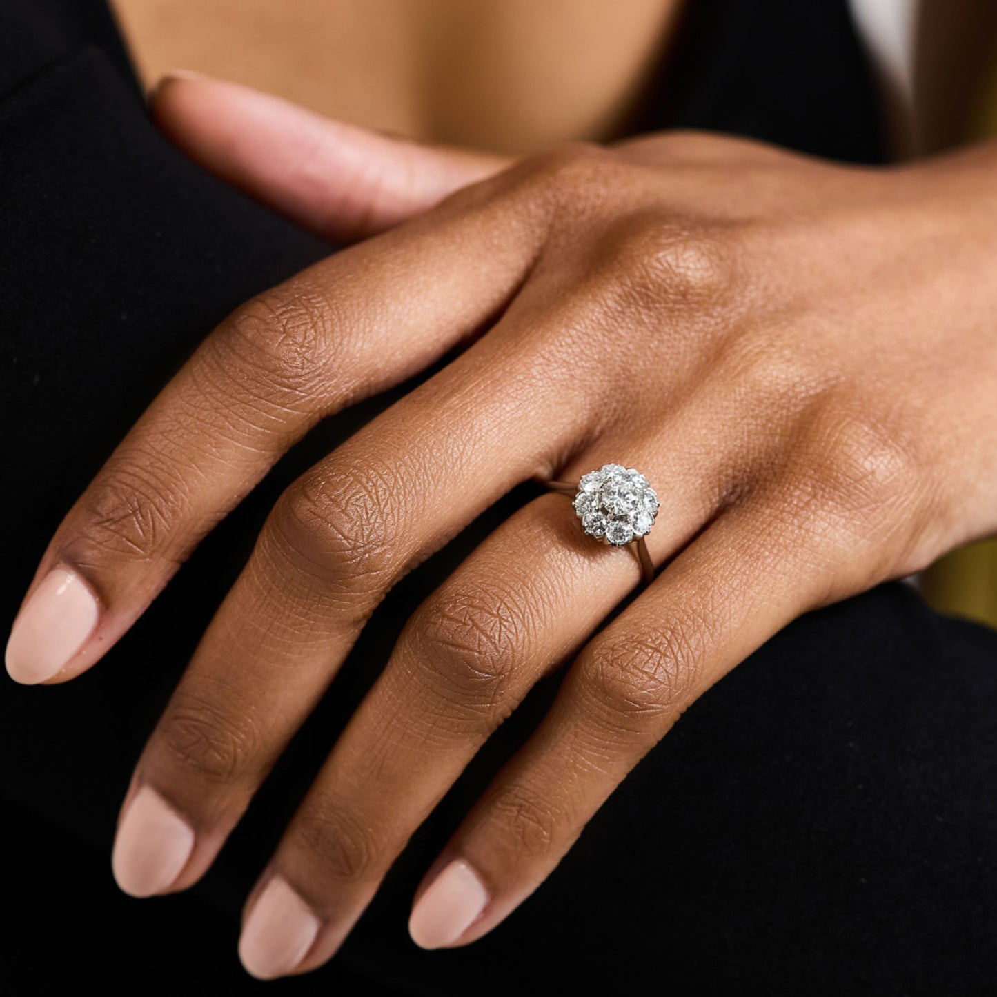 CG Hallberg 1950s Platinum Diamond Ring on finger