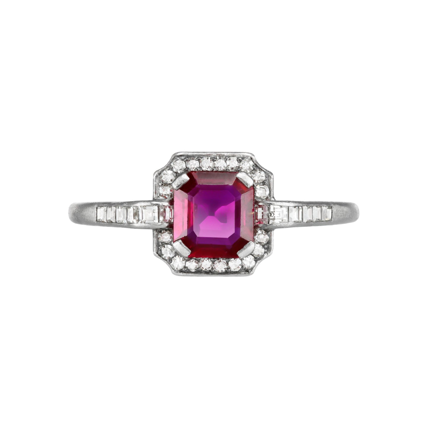 Art Deco Platinum Ruby & Diamond Ring front