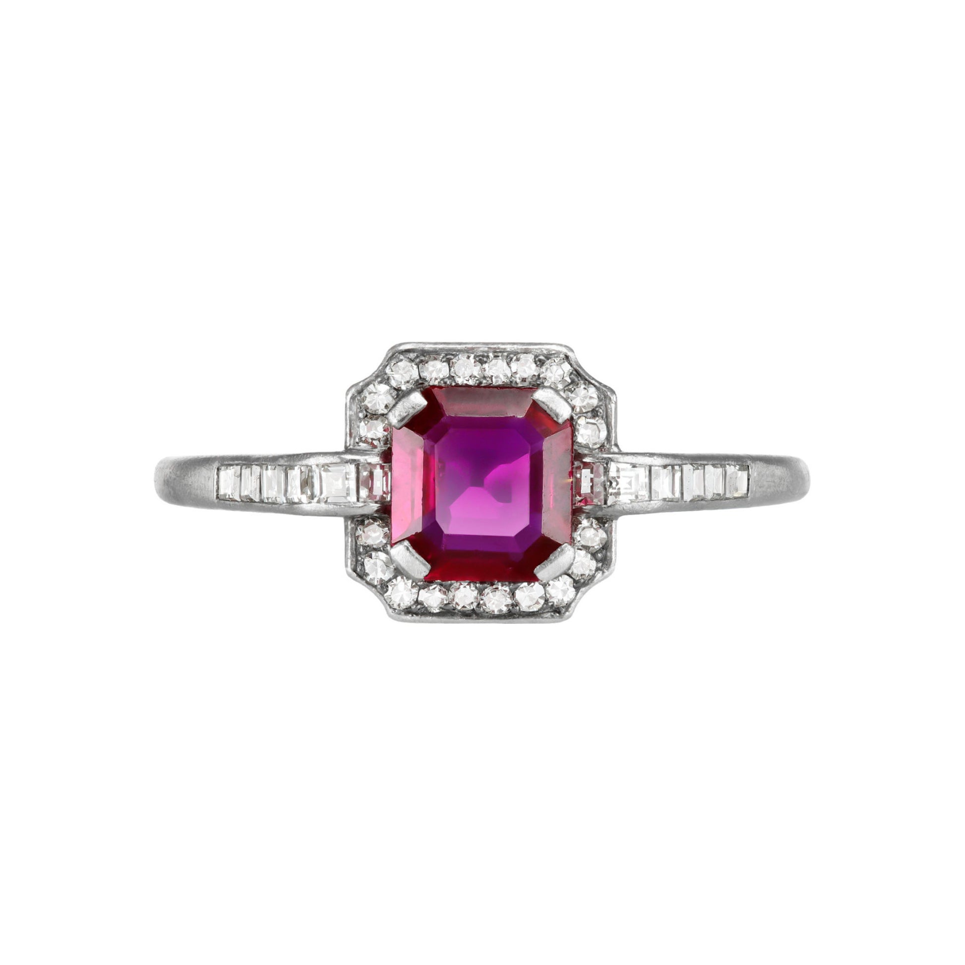 Art Deco Platinum Ruby & Diamond Ring front