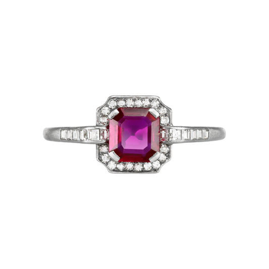 Art Deco Platinum Ruby & Diamond Ring front
