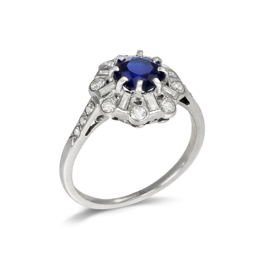 1930s Platinum Sapphire & Diamond Ring profile
