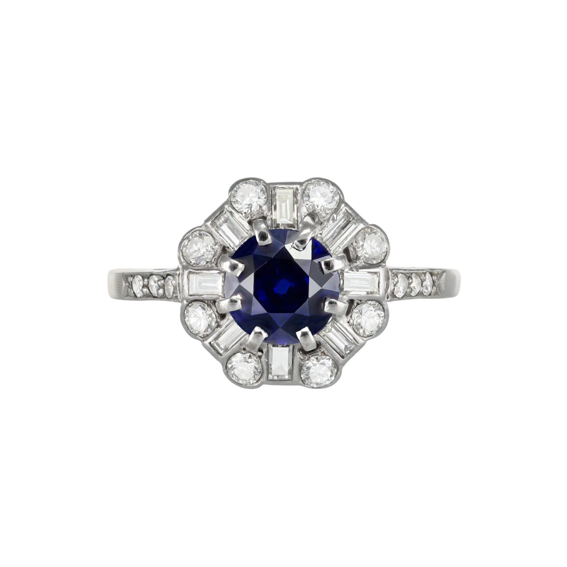 1930s Platinum Sapphire & Diamond Ring front