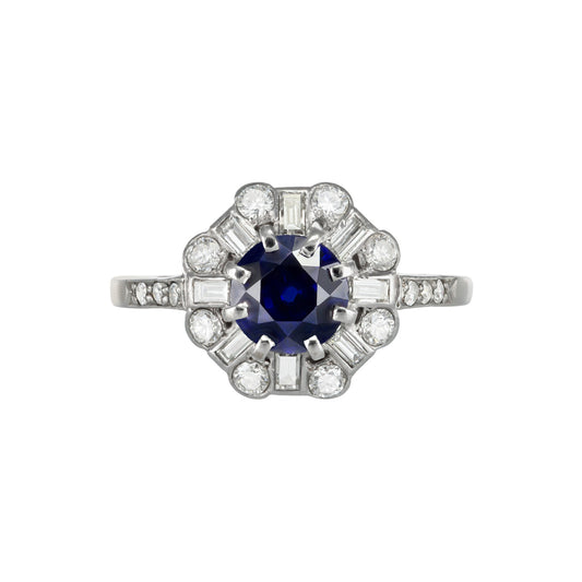 1930s Platinum Sapphire & Diamond Ring front